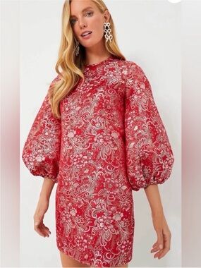 Hyacinth House Tuckernuck Janie Jacquard Mini Dress in Red & Silver